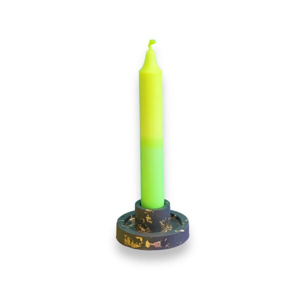 Ronde Jesmonite kaarsenstandaard zwart met bladgoud - Afbeelding 4