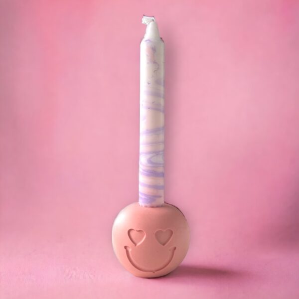 Smiley standaard met kaars roze - Afbeelding 2
