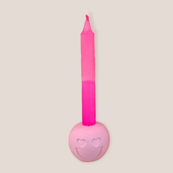Smiley standaard met kaars roze - Afbeelding 2