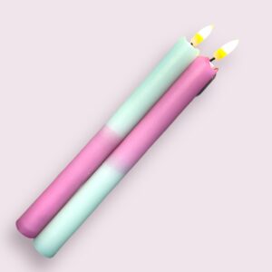 LED kaars roze/licht groen set van 2