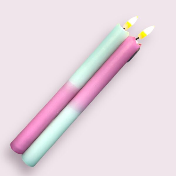 LED kaars roze/licht groen set van 2