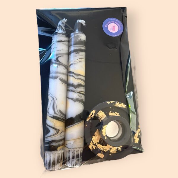 Cadeaupakket standaard met kaars zwart/goud - Afbeelding 2